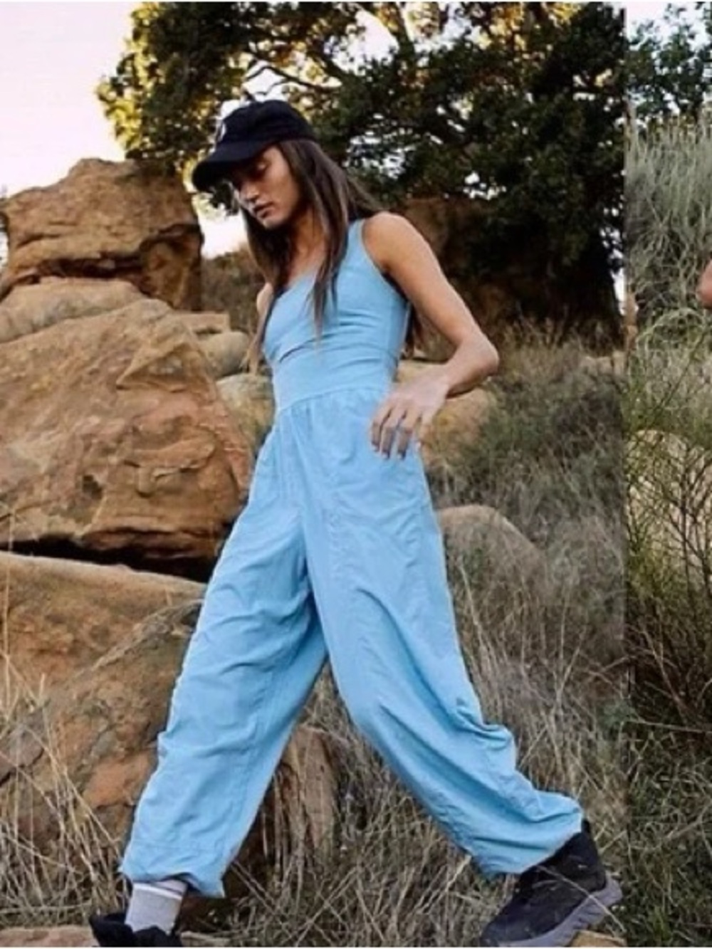 FREE PEOPLE Light Blue Women's Jumpsuit - Casual Wide-Leg Tank Jumpsuit